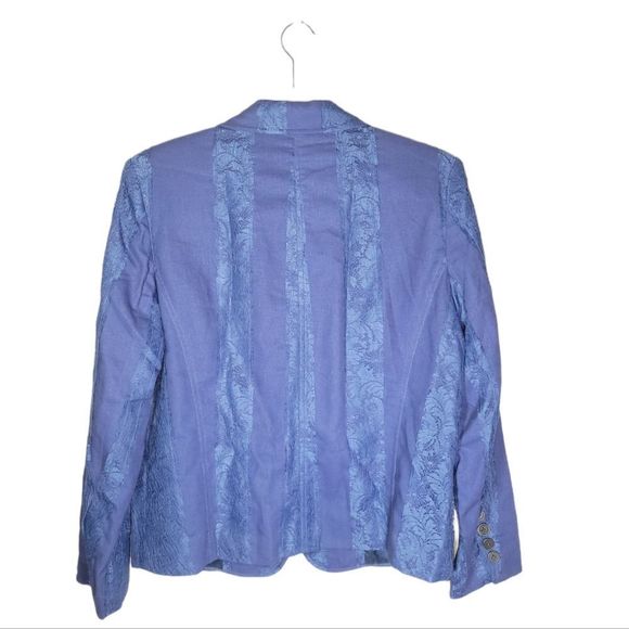 NWT Coldwater Creek Women's Linen Blend Hint Of Lace Blue Blazer Jacket Size PM - Picture 2 of 10